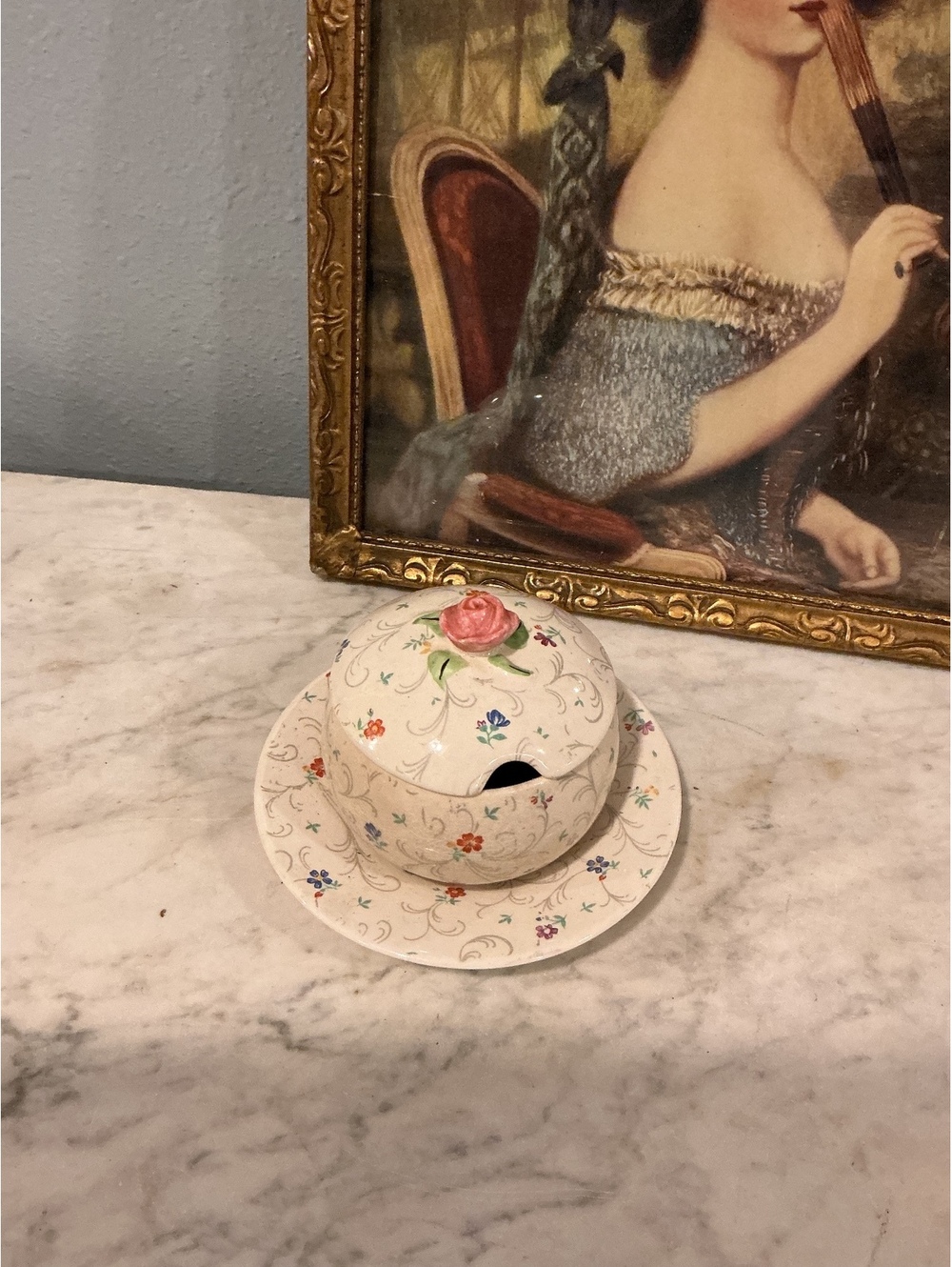 Vintage Simpsons Pottery England Floral Covered Sugar Bowl with Plate